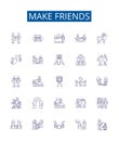 Make friends line icons signs set. Design collection of Connect, Mingle, Socialize, Acquaint, Network, Associate, Join