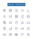 Make friends line icons signs set. Design collection of Connect, Mingle, Socialize, Acquaint, Network, Associate, Join