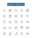 Make friends line icons signs set. Design collection of Connect, Mingle, Socialize, Acquaint, Network, Associate, Join