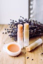 Make homemade natural organic ingredients lip balm. Royalty Free Stock Photo