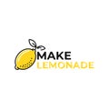 Make lemonade logo. Logotype with bright fresh lemon. Summer drawing for a smoothies shop