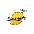 Make lemonade logo. Logotype with bright fresh lemon. Summer drawing for a smoothies shop