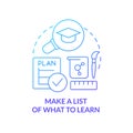 Make list of what to learn blue gradient concept icon