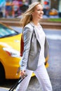 Make memories all over the world. A portrait of a gorgeous woman with her luggage in New York. Royalty Free Stock Photo