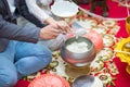 Make merit in the buddhist ceremony in Thai Traditional Wedding Royalty Free Stock Photo