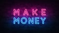 Make money. Financial growth. Neon sign, great design for any purposes. 3d render. Modern design. Retro emblem design. Slot neon