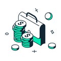 Make money investment briefcase coin stack financial banking income 3d icon isometric vector