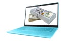 Make money online. Business concept with making profit using internet. Laptop computer with money. Making money online concept. Us Royalty Free Stock Photo