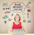 Make Money Online concept with young woman with laptop Royalty Free Stock Photo