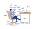 Make money online, easy money concept, rich businessman relax making money from computer. Royalty Free Stock Photo