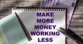 Make more money by working less - handwritten text on notepad with euro, business productivity, efficiency, profit
