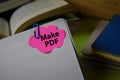 Make PDF write on a sticky note isolated on Office Desk. Business Document concept Royalty Free Stock Photo