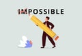 Make it possible, erase im word from impossible and believe we can do it, challenge or hope to overcome difficulty Royalty Free Stock Photo