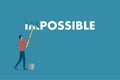 Make it possible, the man erase in word from impossible, concept of impossible becoming possible Royalty Free Stock Photo