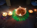 Make a rangoli in diwali And decorate with dipak Royalty Free Stock Photo