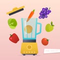 Make a smoothie. Different ingredients for smoothie. Flat design