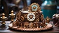 Make a steampunk-inspired birthday scene with gears