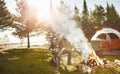 Make time for the great outdoors. a young family camping in the forest. Royalty Free Stock Photo