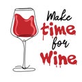 Make time for wine. Continuous line drawing of glass with wine