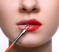 Make-up artist apply lipstick with brush, beauty Royalty Free Stock Photo