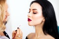 Make up artist applying eye shadow to a woman Royalty Free Stock Photo