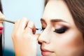 Make up artist applying eye shadow to a woman Royalty Free Stock Photo