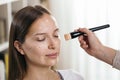 Make up artist applying liquid face powder Royalty Free Stock Photo