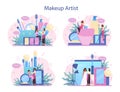 Make up artist concept set. Woman doing a beauty procedure, applying