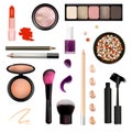 Make Up Artist Objects. lipstick, eye shadows, eyeliner, concealer, nail polish, brushes,pencils, palettes, powder. Isolated