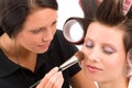 Make-up artist woman fashion model apply powder