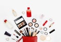 Make up bag with cosmetic beauty products Royalty Free Stock Photo