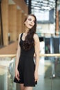 Make up beauty. Close up portrait young brunette woman in black dress Royalty Free Stock Photo