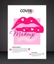 Makeup beauty cover design template with lips and lipstick