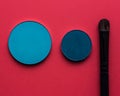 For Make-up. Bright shade with brush on red background Royalty Free Stock Photo