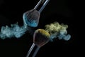 Make up brush with powder splashes on black background Royalty Free Stock Photo