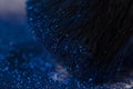Make-up brush with blue powder glitter dust close up Royalty Free Stock Photo