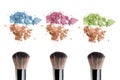 Make-up brush and color powder isolated on white background. Royalty Free Stock Photo