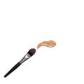 Make-up brush with smeared makeup foundation sample on white background top view Royalty Free Stock Photo