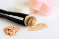 Make-up brush, sponges, smear makeup base and face powder on a w