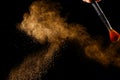 Make up brushes and brown powder on black background Royalty Free Stock Photo