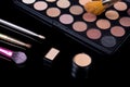 Make-up brushes. Eye shadow palette. Makeup kit. Cosmetic set. Beauty, fashion, style and skin care Royalty Free Stock Photo