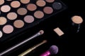 Make-up brushes. Eye shadow palette. Makeup kit. Cosmetic set. Beauty, fashion, style and skin care Royalty Free Stock Photo