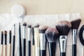 Make up Brushes, Makeup on wood table Royalty Free Stock Photo