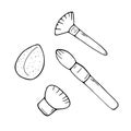 Make up brushes sketch collection. Cosmetic tools set. Fashion and beauty illustration. Vector hand drawn doodle graphic