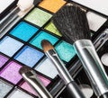 Make-up colorful eyeshadow palettes with makeup brushes Royalty Free Stock Photo