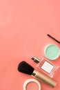 Make up cosmetics on beauty pink background Royalty Free Stock Photo