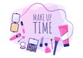 Make Up Cosmetics Collection of Glamour Girl Like Nail Polish, Mascara, Lipstick, Eyeshadows, Brush or Powder in Illustration