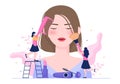 Make Up Cosmetics Collection of Glamour Girl Like Nail Polish, Mascara, Lipstick, Eyeshadows, Brush or Powder in Illustration