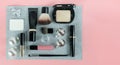 Make up cosmetics knolling. flat lay Royalty Free Stock Photo