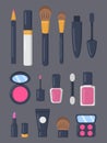 Make up cosmetics set of vector icons in cartoon style. Lipstick and pomade fashion makeup collection. Beauty salon and Royalty Free Stock Photo